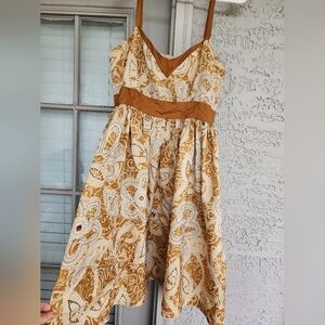 Anna Sui For Anthropologie Bohemian Style Paisley Floral Dress W Silk Slip